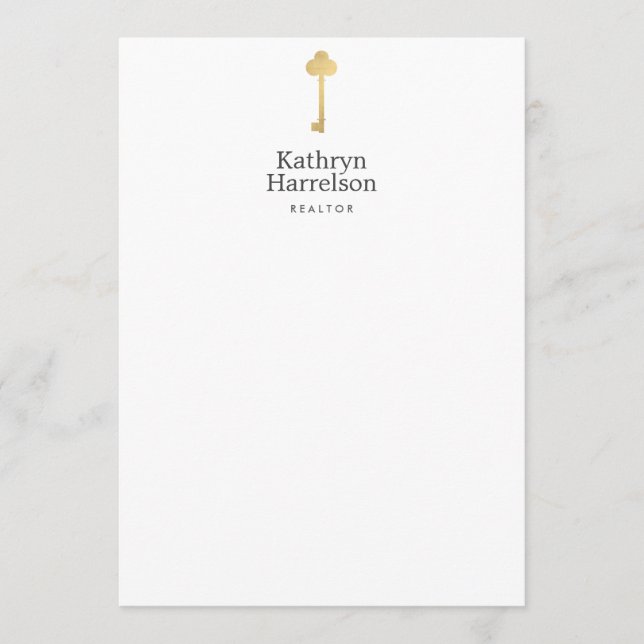 Tarjeta Pequeña Simple Faux Gold Key Realtor Logo Flat Notecard (Anverso)