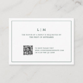 Tarjeta Pequeña Simple Forest Green Monograma QR Code Wedding RSVP