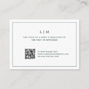 Tarjeta Pequeña Simple Forest Green Monograma QR Code Wedding RSVP
