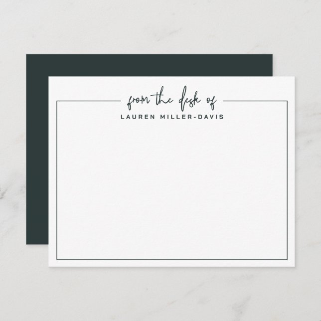 Tarjeta Pequeña Simple From The Desk Of Navy Blue Border (Anverso / Reverso)