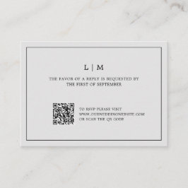 Tarjeta Pequeña Simple Gris claro Monograma QR Código matrimonio e