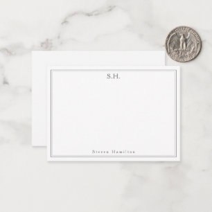 Tarjeta Pequeña Simple Gris plateado 2 Monograma Borde mínimo