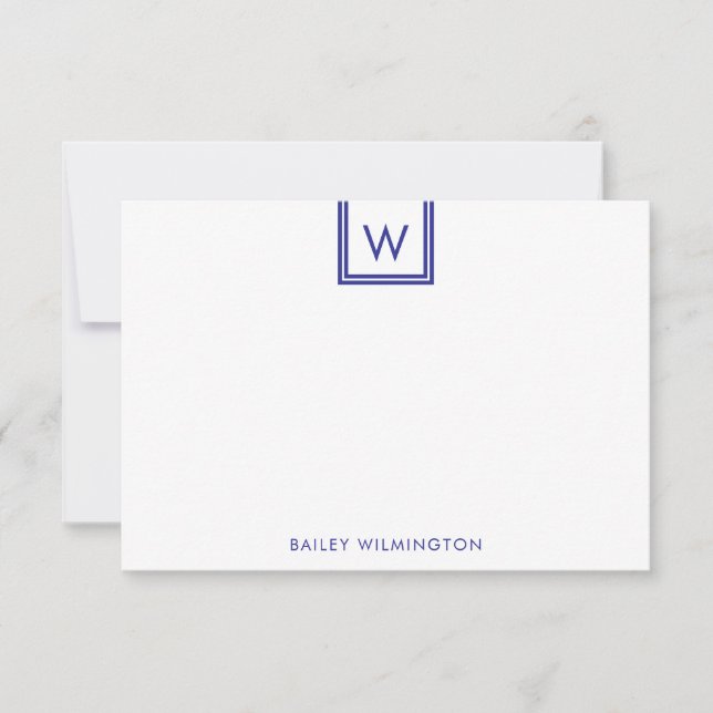 Tarjeta Pequeña Simple Initial in Box Deep Blue Stationery (Anverso)