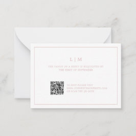 Tarjeta Pequeña Simple Ligero Monograma Rosa Código QR Boda Elegan