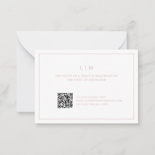 Tarjeta Pequeña Simple Ligero Monograma Rosa Código QR Boda Elegan (Anverso)