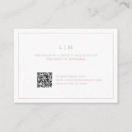 Tarjeta Pequeña Simple Ligero Monograma Rosa Código QR Boda Elegan