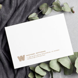 Tarjeta Pequeña Simple Lines Monogram Initial Name Address Bronze