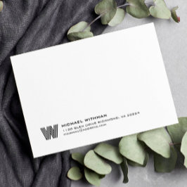 Tarjeta Pequeña Simple Lines Monogram Initial Name Classic Black