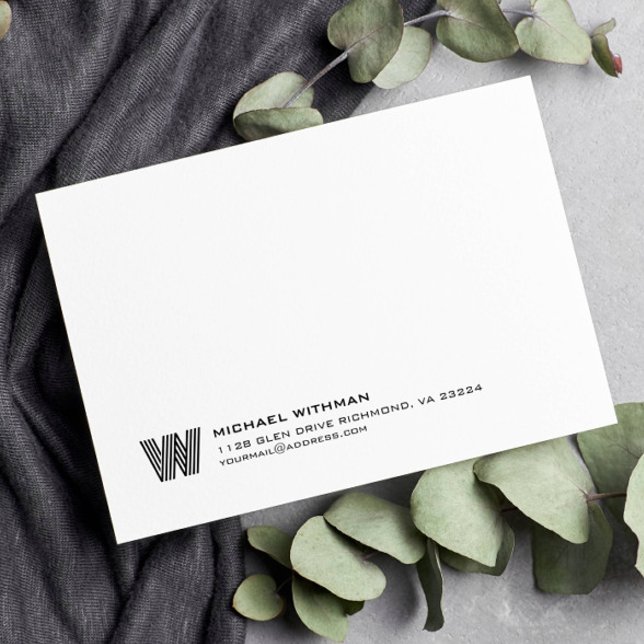 Tarjeta Pequeña Simple Lines Monogram Initial Name Classic Black (Subido por el creador)