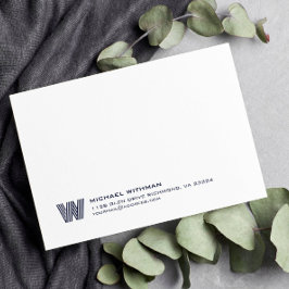 Tarjeta Pequeña Simple Lines Monogram Initial Name DARK BLUE