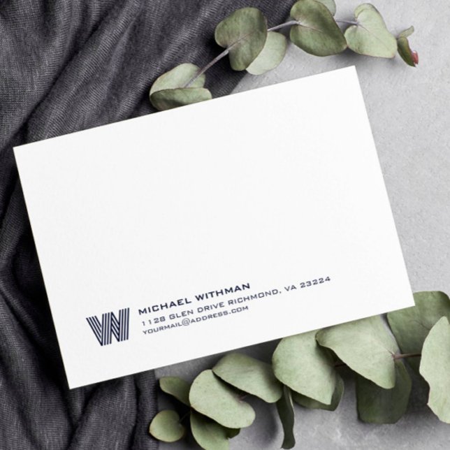 Tarjeta Pequeña Simple Lines Monogram Initial Name DARK BLUE (Subido por el creador)