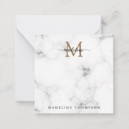Tarjeta Pequeña Simple Marble Gold Girly Script Monogram Square