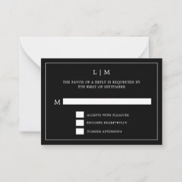Tarjeta Pequeña Simple matrimonio elegante monograma negro