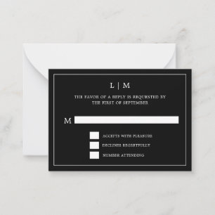 Tarjeta Pequeña Simple matrimonio elegante monograma negro