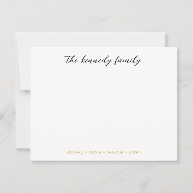 Tarjeta Pequeña Simple Minimalist Black And Gold Family Name  (Anverso)