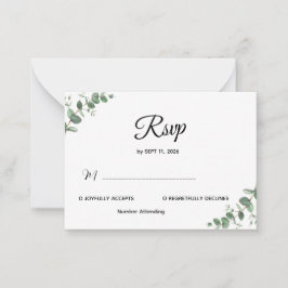 Tarjeta Pequeña Simple Modern Eucalyptus Greenery Wedding RSVP Car