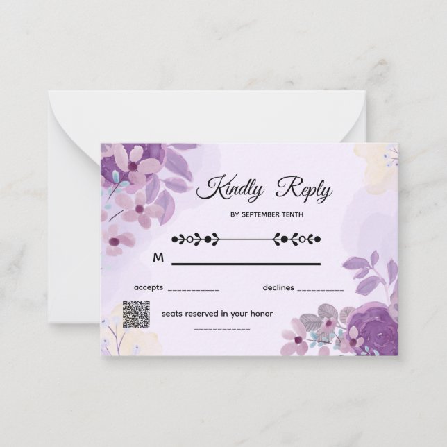 Tarjeta Pequeña Simple Modern Purple Floral Wedding RSVP Card (Anverso)