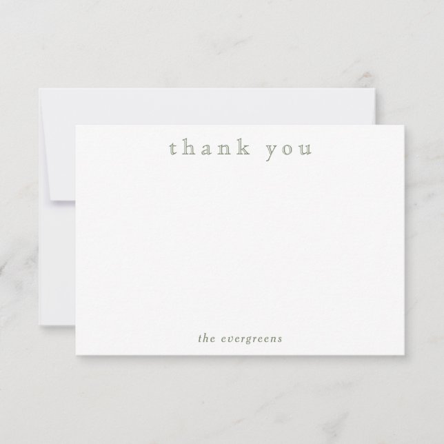 Tarjeta Pequeña Simple Modern Sage Green Thank You (Anverso)
