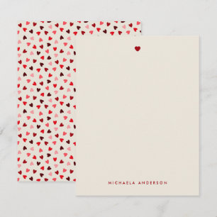 Tarjeta Pequeña Simple Moderno Corazones Rojos y Rosados con Nombr