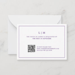 Tarjeta Pequeña Simple Morado Monograma QR Boda de código RSVP