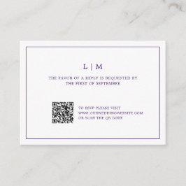 Tarjeta Pequeña Simple Morado Monograma QR Boda de código RSVP