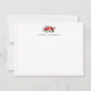 Tarjeta Pequeña Simple Navidad Rojo Burdeos Bayas Hojas