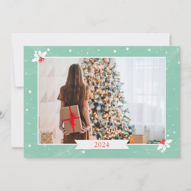 Tarjeta Pequeña Simple Navidad Verde Menta Foto (Anverso)