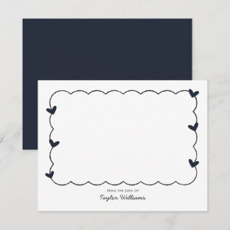 Tarjeta Pequeña Simple Navy Blue Wavy Border Heart Stationery