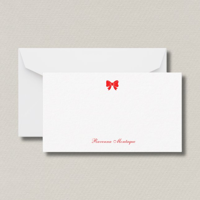 Tarjeta Pequeña Simple Neon Red Chic Bow Handwritten Name  (Subido por el creador)