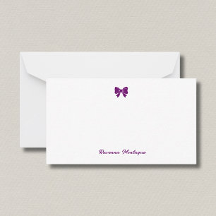 Tarjeta Pequeña Simple nombre escrito a mano con lazo chic morado 