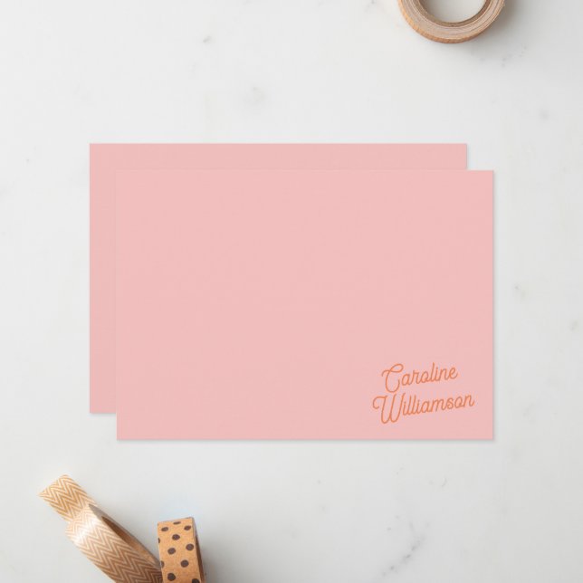 Tarjeta Pequeña Simple Pink Orange Script Personalized Stationery  (Anverso/Reverso In Situ)