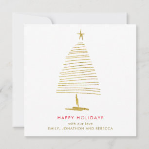 Tarjeta Pequeña Simple Purpurina de Faux Gold del Árbol de Navidad
