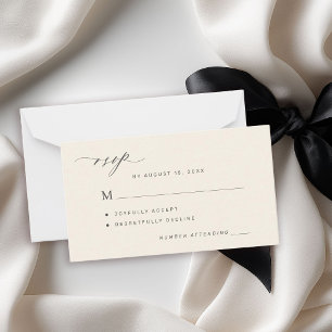 Tarjeta Pequeña Simple respuesta de boda en negro y marfil
