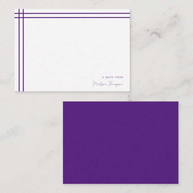Tarjeta Pequeña Simple Script Violeta 2 Lados Doble Borde (Anverso / Reverso)