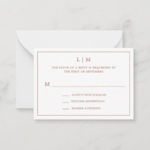 Tarjeta Pequeña Simple Terracota Monograma Mini Boda RSVP