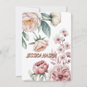 Tarjeta Pequeña Simple WhiteRose y suave floral rosa pastel