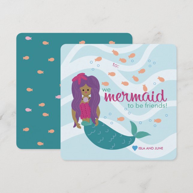 Tarjeta Pequeña Sirena para ser amigas - L - Salón de clase Valent (Anverso / Reverso)