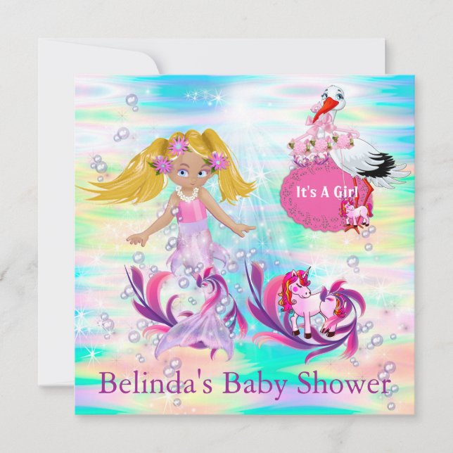 Tarjeta Pequeña Sirenas mágicas de bebé arco iris (Anverso)
