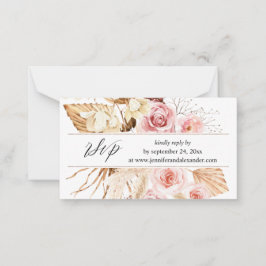 Tarjeta Pequeña Sitio web Boho Pink Floral & Pampas 2SM Meal RSVP