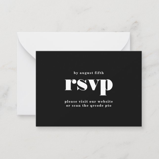 Tarjeta Pequeña Sitio web del Boda RSVP de CÓDIGO QR blanco negrit (Anverso)