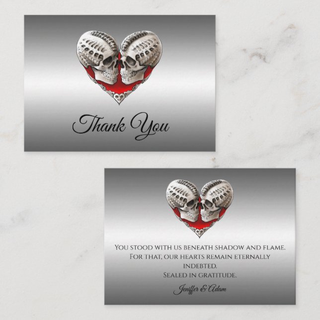 Tarjeta Pequeña Skeleton Gothic Halloween wedding thank you (Anverso / Reverso)