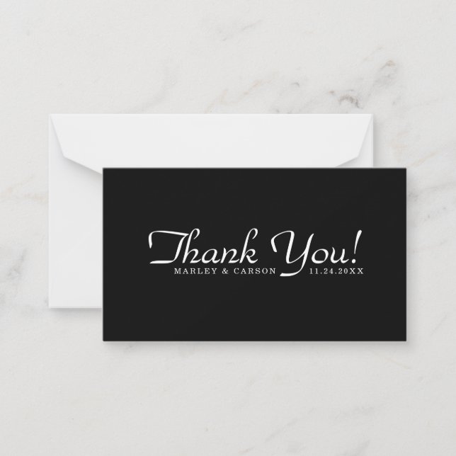 Tarjeta Pequeña Sleek Black Simple Script Boda Presupuesto Gracias (Anverso)