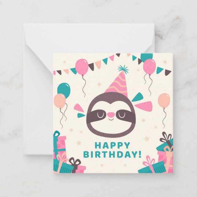 Tarjeta Pequeña Sloth Happy Birthday (Anverso)