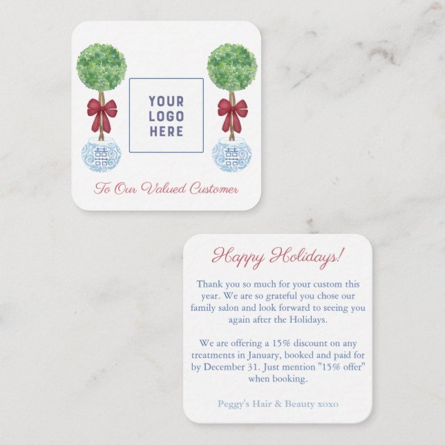 Tarjeta Pequeña Smart Happy Holidays Customer Gracias Con Logo (Anverso / Reverso)
