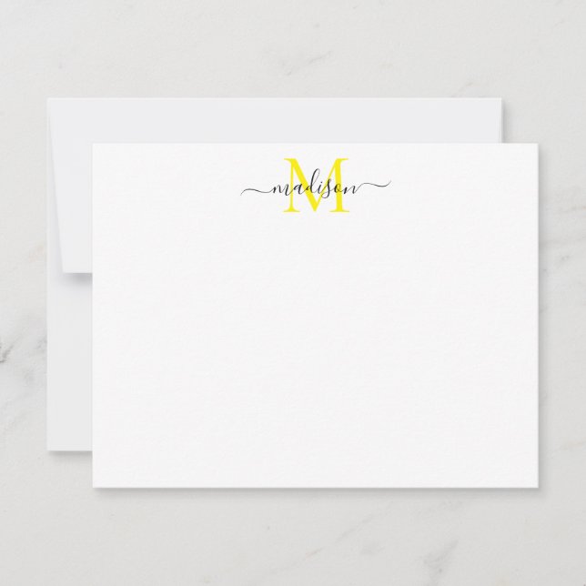 Tarjeta Pequeña Smple Elegant Moda Girly Script Monograma Amarillo (Anverso)