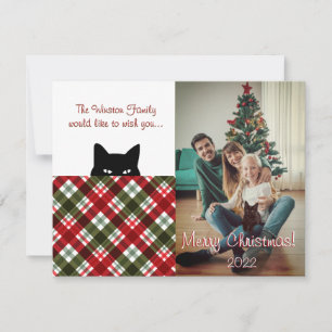 Tarjeta Pequeña Sneaky Cat Royal Stewart Tartan Plaid Navidades