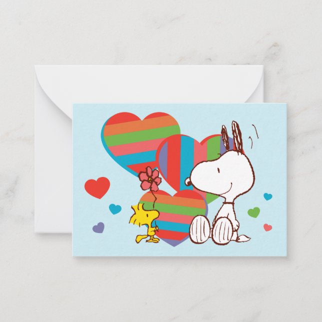 Tarjeta Pequeña Snoopy & Woodstock Rainbow Heart Valentine (Anverso)