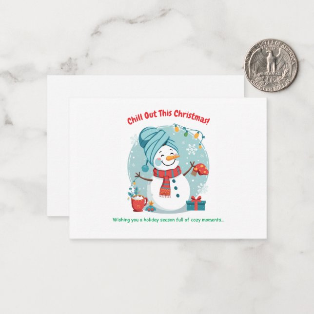 Tarjeta Pequeña Snowman Spa Day – Funny Christmas Greeting Card (Anverso/Reverso In Situ)
