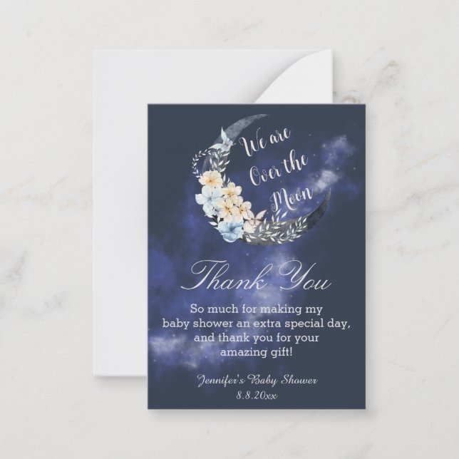 Tarjeta Pequeña sobre la luna marina floral gracias bebé ducha (Anverso)