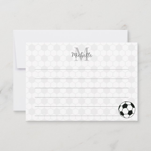 Tarjeta Pequeña Soccer Balls Black and White Custom Lined Monogram (Anverso)
